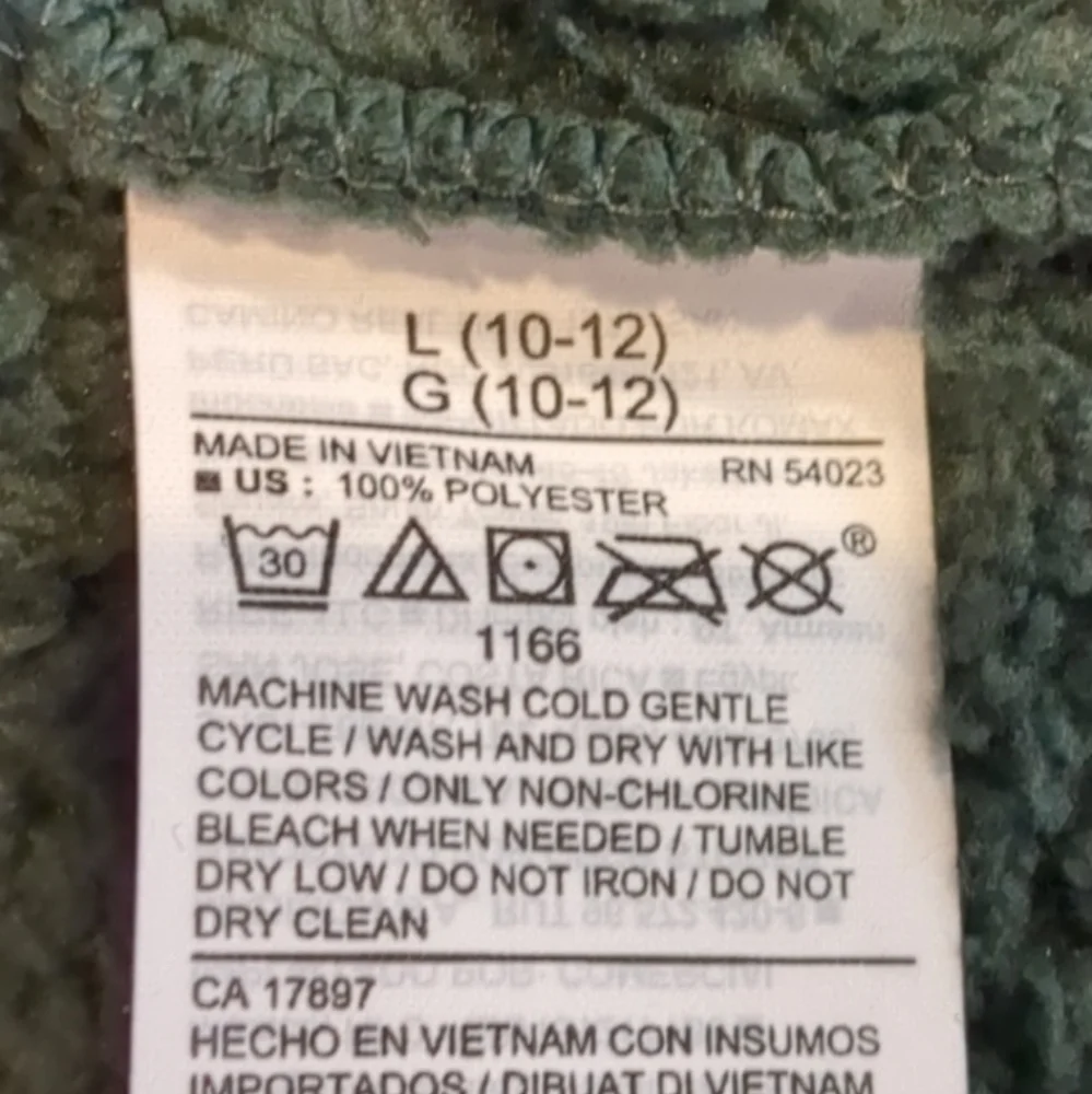 Old Navy Green Full Zip Fluffy Hooded Jacket size Large 10/12